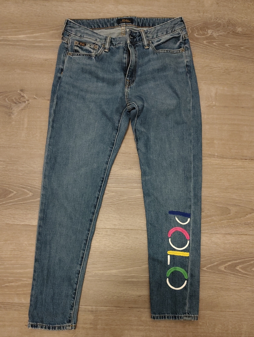 Polo by Ralph Lauren Light Blue Skinny Jeans with Colorful Logo Embroidery